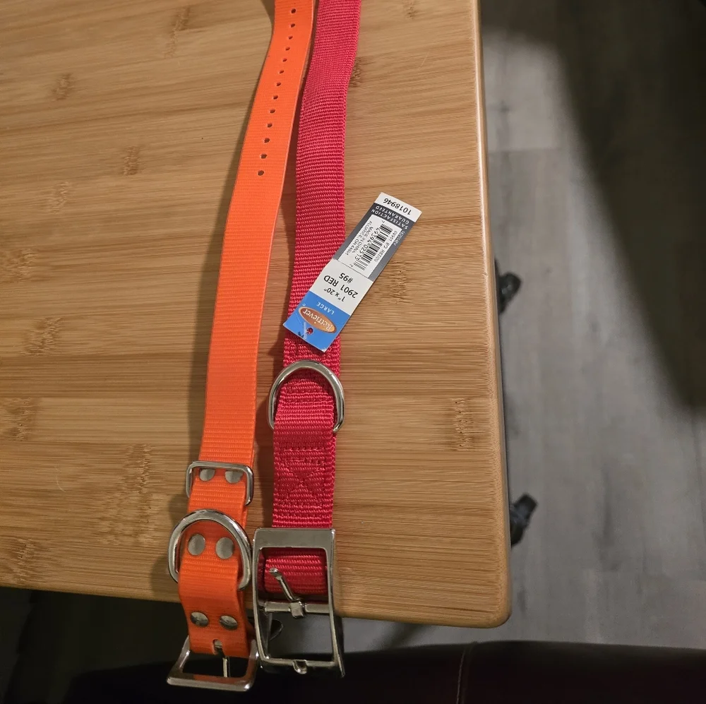Set Of 2 Orange and Red Dog Collars - Picture 2 of 2